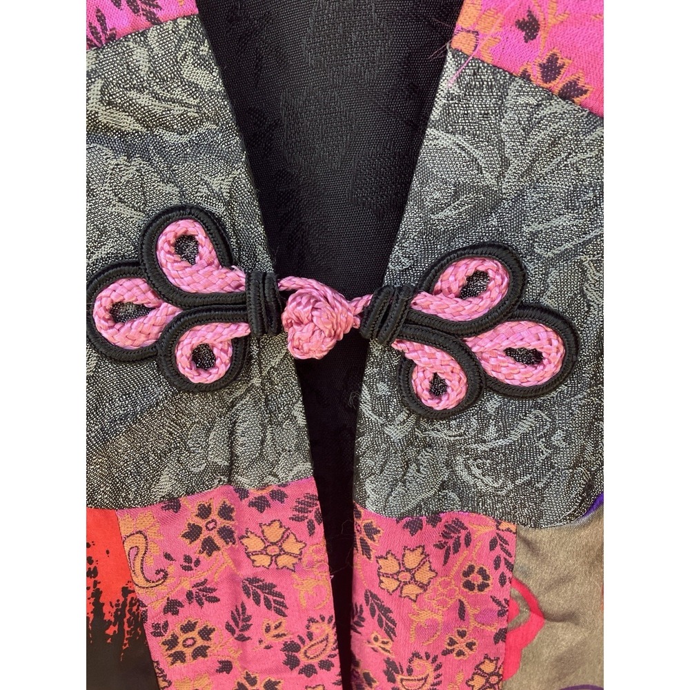 VTG Sterling Styles Patchwork Kimono Jacket Art Silk Cherub Floral Boho One Size - Picture 4 of 8